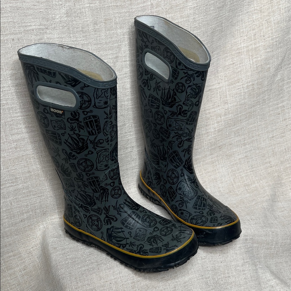 Bogs Kids Gray Patterned Rain Boots